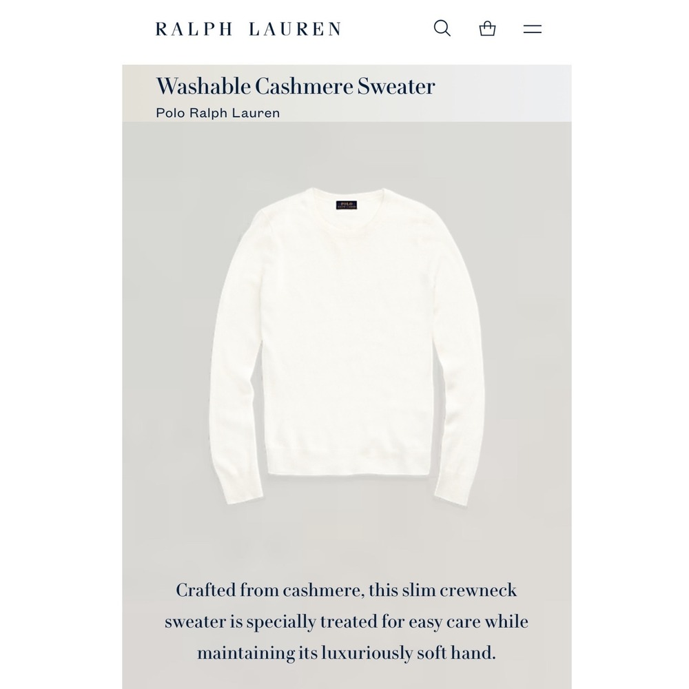 Polo Ralph‎ Lauren Washable Cashmere Sweater Women's XS Cream Slim Crewneck Knit - Picture 5 of 8